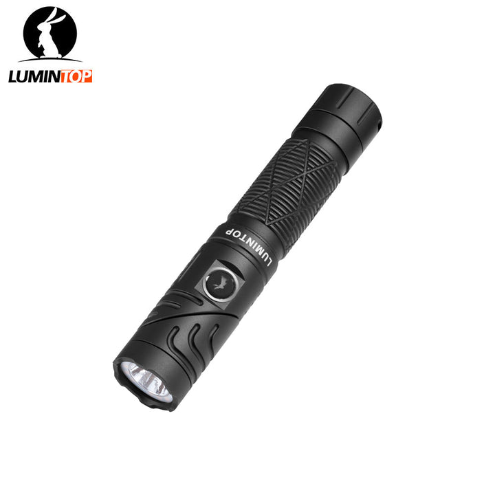 Lumintop L2 rechargeable headlamp with 1300 lumens, multi-light modes, rotatable L-shape, magnetic base, and waterproof design for outdoor or work use.