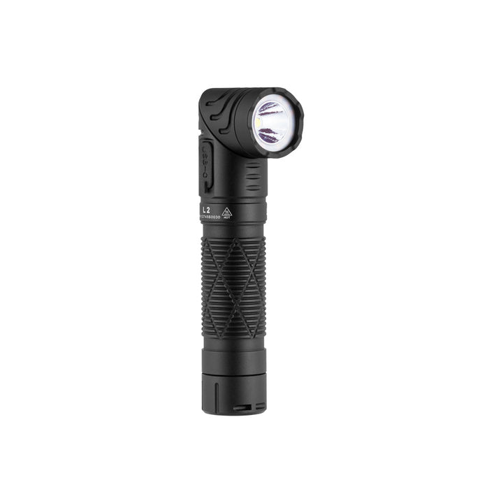 Lumintop L2 rechargeable headlamp with rotatable L-shape, magnetic base, and waterproof design for outdoor or work use.