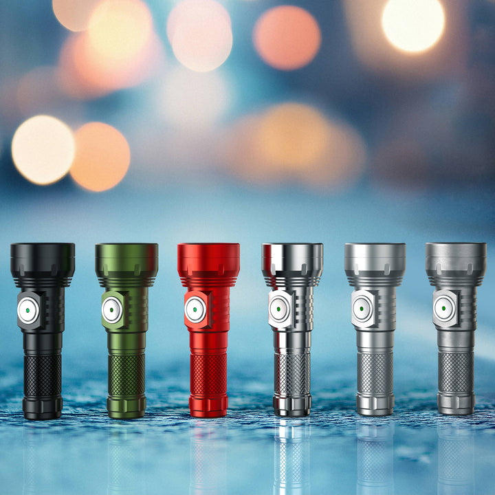 Lumintop GT Nano 3.0 thumb-sized torch families:Black, Green, Red, Polished Titanium, Sandblasted Titanium and Stonewashed Titanium.