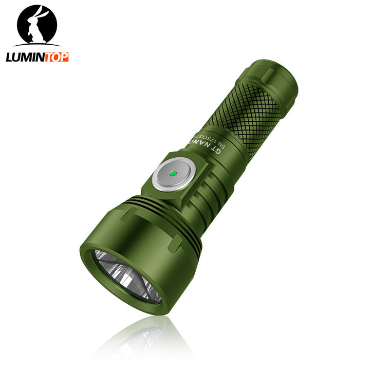 Lumintop GT Nano 3.0 thumb-sized green torch with 700 lumens, 400m throw, USB-C charging & IPX8 waterproof design. 