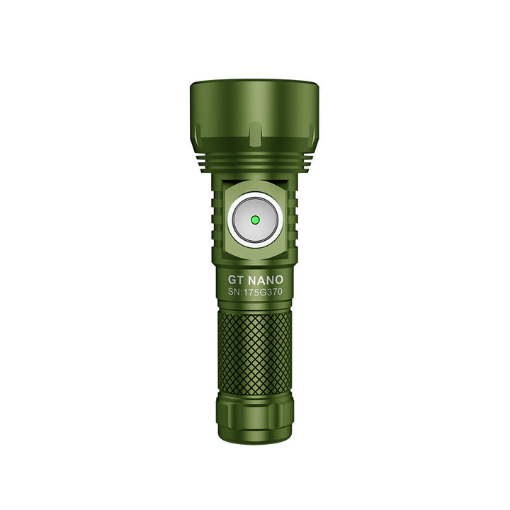 Lumintop GT Nano 3.0 thumb-sized green torch with 700 lumens, 400m throw, USB-C charging & IPX8 waterproof design. 