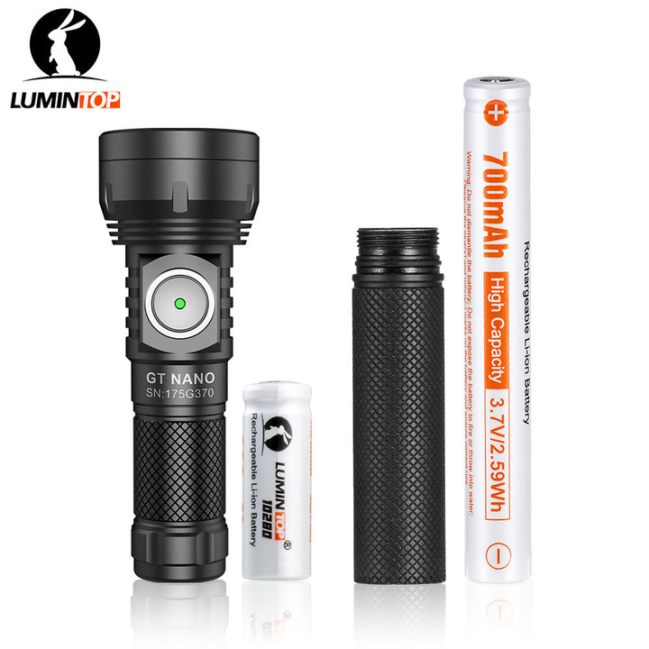 Lumintop GT Nano 3.0 mini torch with extended runtime using optional tube and 700mAh battery