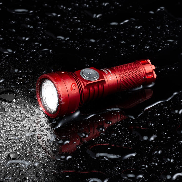 Lumintop GT Nano 3.0 red torch with IPX8 waterproof design. 
