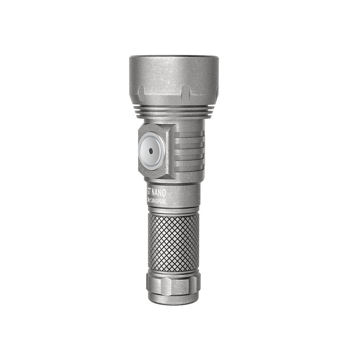 Lumintop GT Nano 3.0 mini torch in titanium, stonewashed finish with retro appeal
