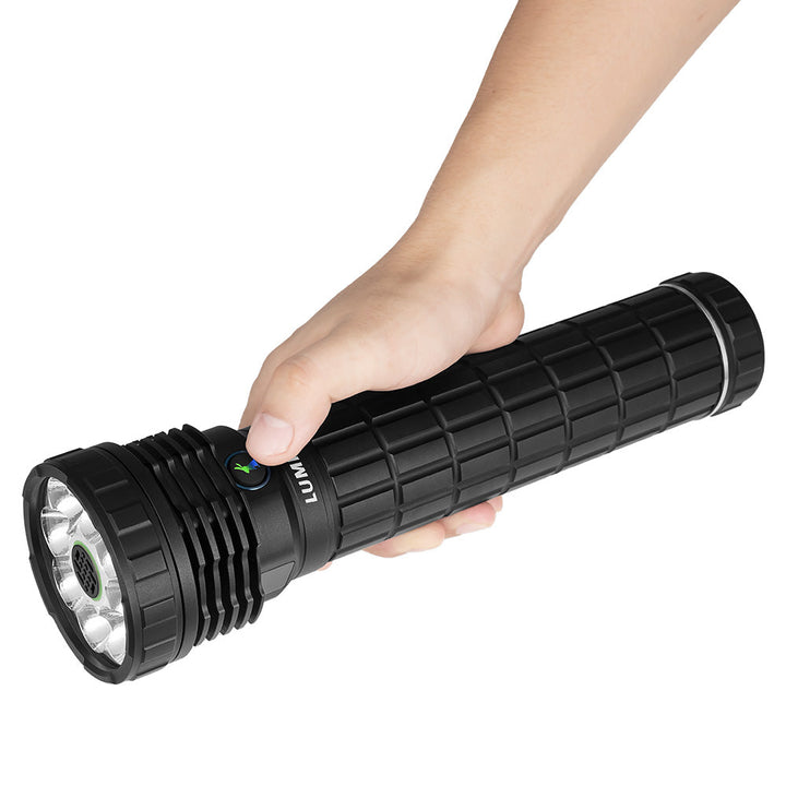 Lumintop Mach 3.0 high power black search light in hand