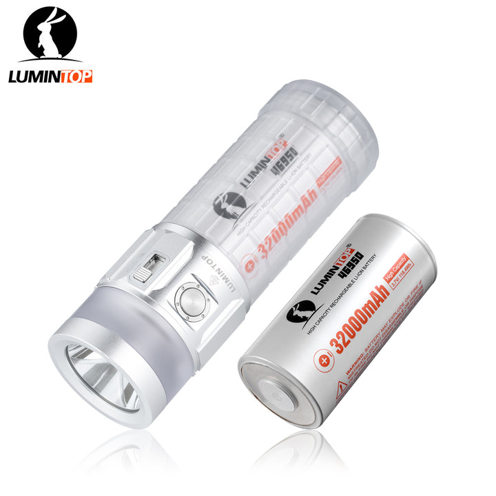 Lumintop Rainbow 2.0 torch with 46950 rechargeable 32,000mAh battery, high capacity and low internal resistance provide extremely long runtime.
